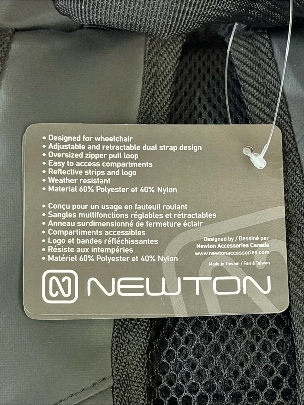 Motion Composites Newton Wheelchair Bag Backpack Black Carbon Fiber NWT